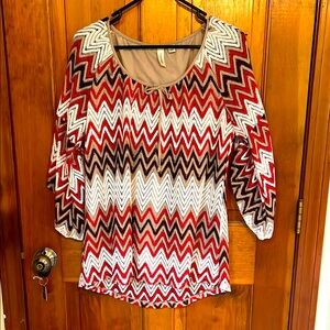 Tacera Red and Black Graphic 3/4 Sleeve Blouse